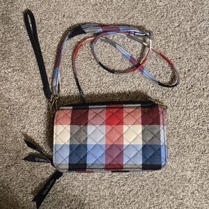 Vera Bradley Quilted Plaid Wristlet Crossbody in Red, Blue, Cream & Black